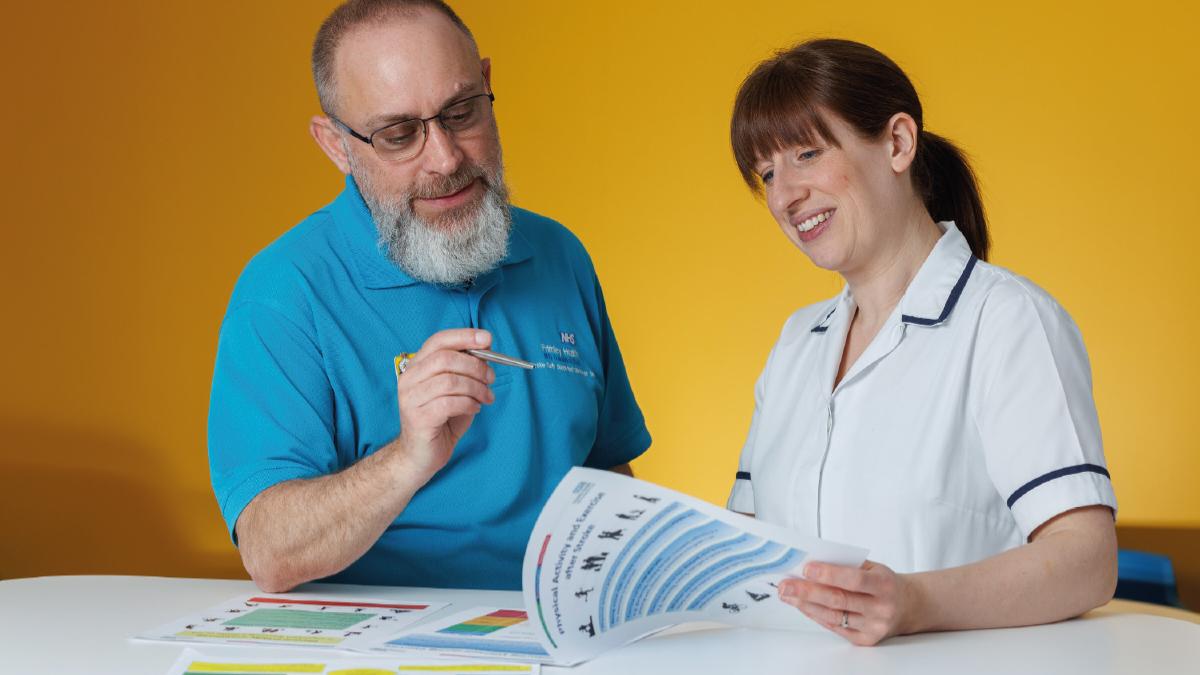 Michelle Anderson, team lead physiotherapist, with Karl Dickson, rehabilitation technician